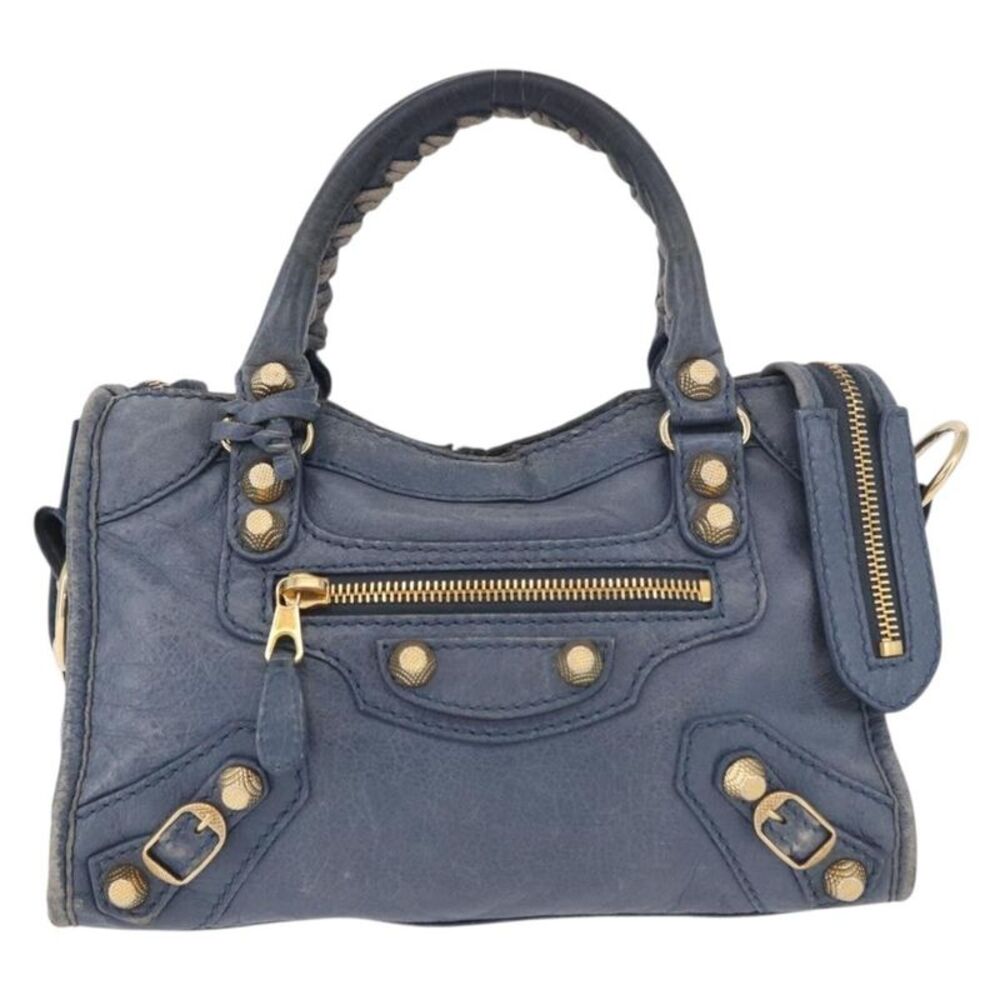 Balenciaga City Giant Studs Leather Blue Leather Handbag